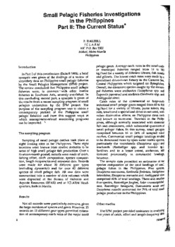 Small pelagic fisheries investigations in the Philippines. Part II: The current status Small pelagic fisheries investigations in the Philippines. Part II: The current status