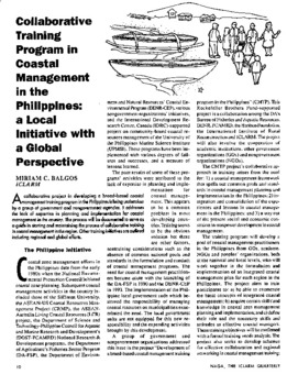 Collaborative training program in coastal management in the Philippines: a local initiative with a global perspective Collaborative training program in coastal management in the Philippines: a local initiative with a global perspective