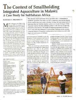 The context of smallholding integrated aquaculture in Malawi: a case study of SubSaharan Africa The context of smallholding integrated aquaculture in Malawi: a case study of SubSaharan Africa