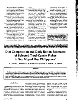 Diet composition and daily ration estimates of selected trawl-caught fishes in San Miguel Bay, Philippines Diet composition and daily ration estimates of selected trawl-caught fishes in San Miguel Bay, Philippines