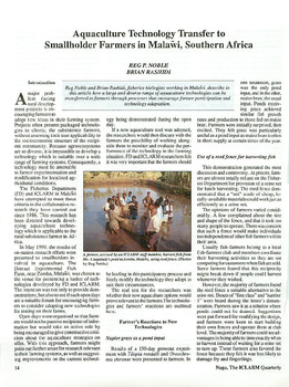 Aquaculture technology transfer to smallholder farmers in Malawi, Southern Africa