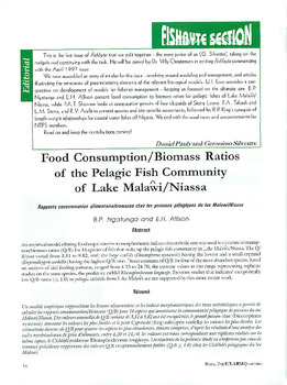 Food consumption/biomass ratios of the pelagic fish community of Lake Malawi/Niassa Food consumption/biomass ratios of the pelagic fish community of Lake Malawi/Niassa