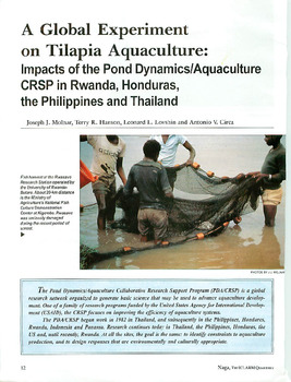 A global experiment on tilapia aquaculture: impacts of the Pond Dynamics/Aquaculture CRSP in Rwanda, Honduras, Philippines and Thailand A global experiment on tilapia aquaculture: impacts of the Pond Dynamics/Aquaculture CRSP in Rwanda, Honduras, Philippines and Thailand