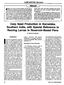 Carp seed production in Karnataka, southern India, with special reference to rearing larvae in reservoir-based pens Carp seed production in Karnataka, southern India, with special reference to rearing larvae in reservoir-based pens