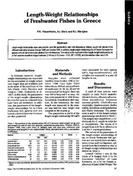 Length-weight relationships of freshwater fishes in Greece