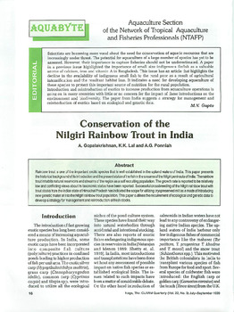 Conservation of the Nilgiri rainbow trout in India Conservation of the Nilgiri rainbow trout in India