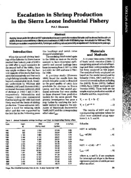 Escalation in shrimp production in the Sierra Leone industrial fishery