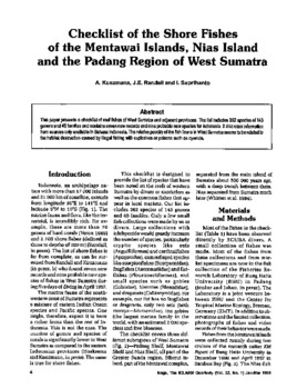 Checklist of the shore fishes of the Mentawai Islands, Nias Island and the Padang Region of West Sumatra Checklist of the shore fishes of the Mentawai Islands, Nias Island and the Padang Region of West Sumatra