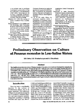 Preliminary observation on culture of Penaeus monodon in low-saline waters