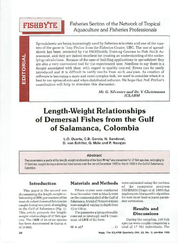 Length-weight relationships of demersal fishes from the Gulf of Salamanca, Colombia Length-weight relationships of demersal fishes from the Gulf of Salamanca, Colombia