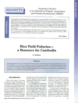 Rice field fisheries: a resource for Cambodia Rice field fisheries: a resource for Cambodia