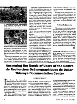 Answering the needs of users of the Centre de Recherches Oceanographiques de Dakar-Thiaroye Documentation Center Answering the needs of users of the Centre de Recherches Oceanographiques de Dakar-Thiaroye Documentation Center