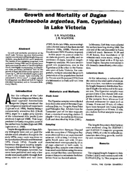 Growth and mortality of dagaa (Rastrineobola argentea, Fam. Cyprinidae) in Lake Victoria