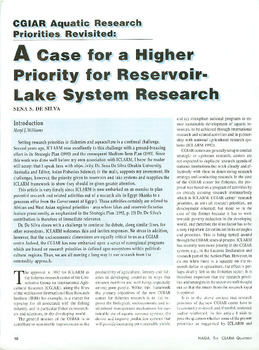 CGIAR aquatic research priorities revisited: a case for a higher priority for reservoir-lake system research CGIAR aquatic research priorities revisited: a case for a higher priority for reservoir-lake system research