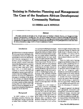 Training in fisheries planning and management: the case of the Southern African Development Community nations Training in fisheries planning and management: the case of the Southern African Development Community nations