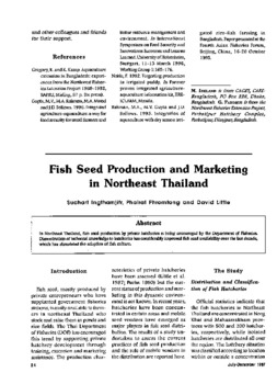 Fish seed production and marketing in northeast Thailand Fish seed production and marketing in northeast Thailand