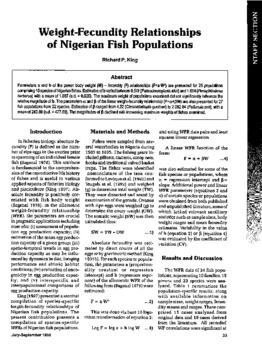 Weight-fecundity relationships of Nigerian fish populations Weight-fecundity relationships of Nigerian fish populations