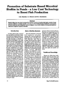Promotion of substrate based microbial biofilm in ponds: a low cost technology to boost fish production Promotion of substrate based microbial biofilm in ponds: a low cost technology to boost fish production