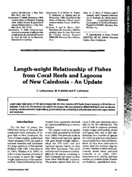 Length-weight relationship of fishes from coral reefs and lagoons of New Caledonia: an update Length-weight relationship of fishes from coral reefs and lagoons of New Caledonia: an update