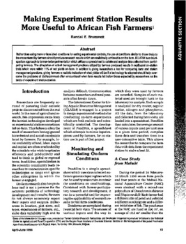 Making experiment station results more useful to African fish farmers Making experiment station results more useful to African fish farmers