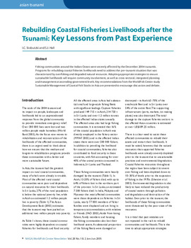 Rebuilding coastal fisheries livelihoods after the Tsunami: key lessons from past experience