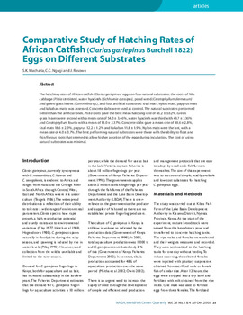 Comparative study of hatching rates of African catfish (Clarias gariepinus Burchell 1822) eggs on different substrates Comparative study of hatching rates of African catfish (Clarias gariepinus Burchell 1822) eggs on different substrates