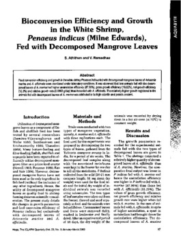 Bioconversion efficiency and growth in the white shrimp Penaeus indicus (Milne Edwards), fed with decomposed mangrove leaves Bioconversion efficiency and growth in the white shrimp Penaeus indicus (Milne Edwards), fed with decomposed mangrove leaves