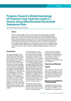 Progress toward a global genealogy of common carp (Cyprinus carpio L.) strains using mitochondrial nucleotide sequences data Progress toward a global genealogy of common carp (Cyprinus carpio L.) strains using mitochondrial nucleotide sequences data
