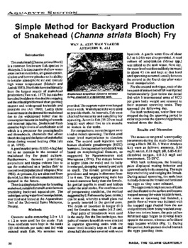 Simple method for backyard production of snakehead (Channa striata Bloch) fry Simple method for backyard production of snakehead (Channa striata Bloch) fry