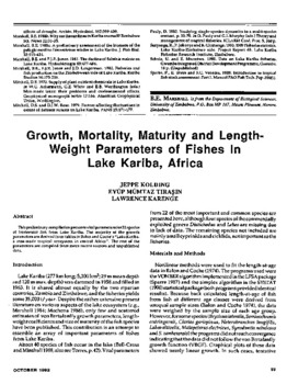 Growth, mortality, maturity and length-weight parameters of fishes in Lake Kariba, Africa Growth, mortality, maturity and length-weight parameters of fishes in Lake Kariba, Africa