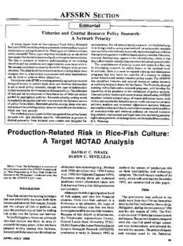 Production-related risk in rice-fish culture: a target MOTAD analysis Production-related risk in rice-fish culture: a target MOTAD analysis