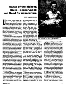 Fishes of the Mekong River-conservation and need for aquaculture