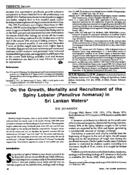 On the growth, mortality and recruitment of the spiny lobster (Panulirus homarus) in Sri Lankan waters