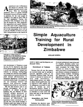 Simple aquaculture training for rural development in Zimbabwe Simple aquaculture training for rural development in Zimbabwe