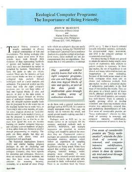 Ecological computer programs: the importance of being friendly Ecological computer programs: the importance of being friendly