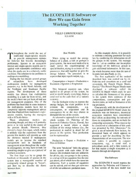 The ECOPATH II software or how we can gain from working together The ECOPATH II software or how we can gain from working together