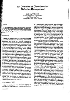 An overview of objectives for fisheries management An overview of objectives for fisheries management