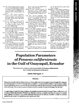 Population parameters of Penaeus californiensis in the Gulf of Guayaquil, Ecuador Population parameters of Penaeus californiensis in the Gulf of Guayaquil, Ecuador