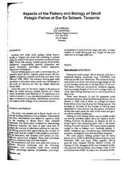 Aspects of the fishery and biology of small pelagic fishes at Dar Es Salaam, Tanzania Aspects of the fishery and biology of small pelagic fishes at Dar Es Salaam, Tanzania