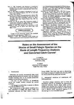 Notes on the assessment of the stocks of small pelagic species on the basis of length frequency analysis and converted catch curves Notes on the assessment of the stocks of small pelagic species on the basis of length frequency analysis and converted catch curves