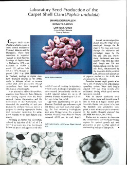Laboratory seed production of the carpet shell clam (Paphia undulata)