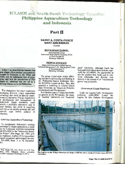 ICLARM and South-South technology transfer: Philippine aquaculture technology and Indonesia. Part II ICLARM and South-South technology transfer: Philippine aquaculture technology and Indonesia. Part II