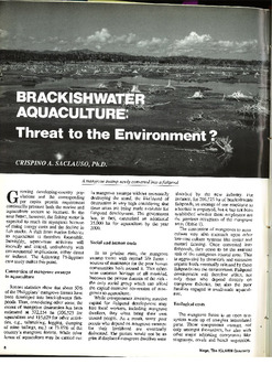 Brackishwater aquaculture: threat to the environment Brackishwater aquaculture: threat to the environment