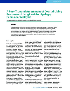 A post-tsunami assessment of coastal living resources of Langkawi Archipelago, Peninsular Malaysia A post-tsunami assessment of coastal living resources of Langkawi Archipelago, Peninsular Malaysia