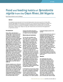 Food and feeding habits of Synodontis nigrita from the Osun River,  SW Nigeria