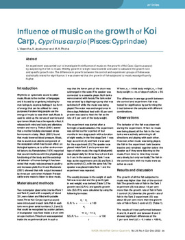 Influence of music on the growth of koi carp, Cyprinus carpio (Pisces: Cyprindae)