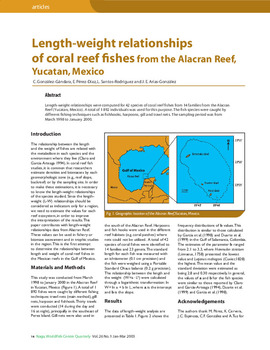 Length-weight relationships of coral reef fishes from the Alacran Reef, Yucatan, Mexico Length-weight relationships of coral reef fishes from the Alacran Reef, Yucatan, Mexico