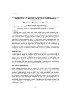 Heterosis, direct and maternal genetic effects on body traits in a complete diallel cross involving four strains of red tilapia Oreochromis spp