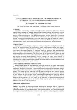 Genetic improvement programs for aquaculture species in developing countries: prospects and challenges Genetic improvement programs for aquaculture species in developing countries: prospects and challenges