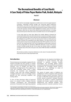 The recreational benefits of coral reefs: a case study of Pulau Payar Marine Park, Kedah, Malaysia
